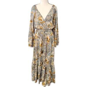 Anthropologie Chaudry Boho Prairie Cottage Floral Maxi Long Sleeve Dress Large